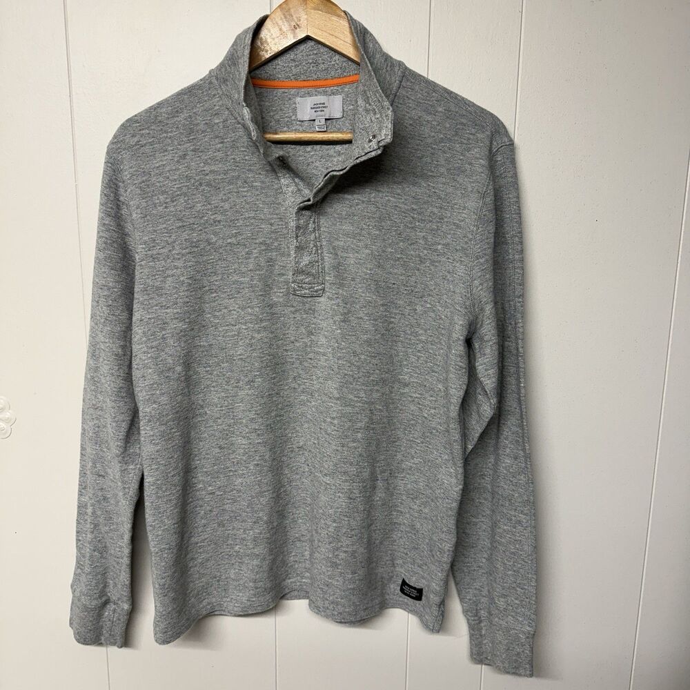 Jack Spade Men's Barstow Half-snap Cotton Termal Gray Sweatshirt Men M VGUC